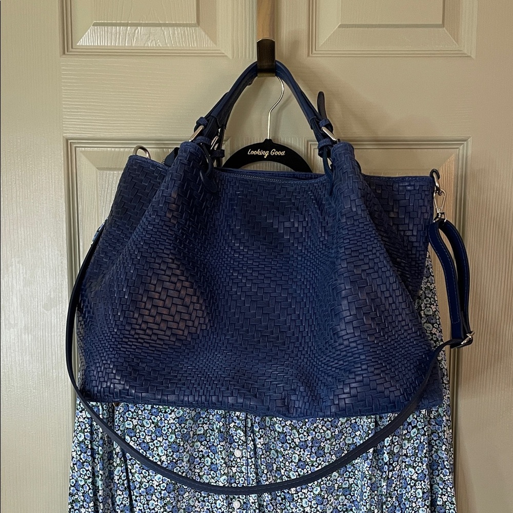 Awesome Statement Bag - Large Woven Blue Leather Tote/Travel - Tulipani Leather - Picture 2 of 16